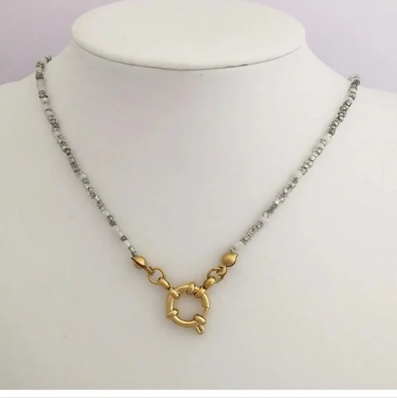 🩶🤍NEW🩶🤍 PRETTY!! SS 3MM Glass Bead Anchor Necklace in GREY,SILVER, &WHITE - Picture 1 of 13